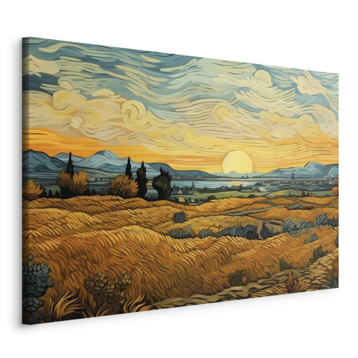 XXL-Wandbild - Impressionistic fields - painted golden landscape with fields of grain