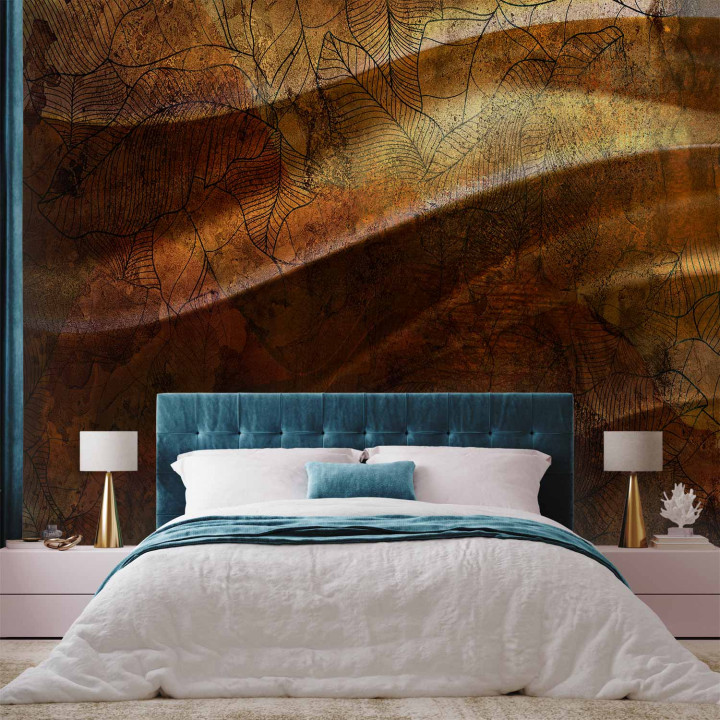Fotobehang - Liquid gold - abstract wavy composition with leaf patterns
