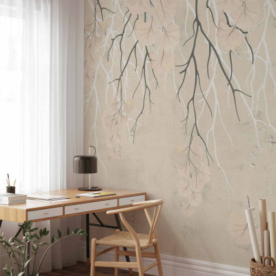 Wall mural - Abstract falling leaves - subtle nature motif with branches