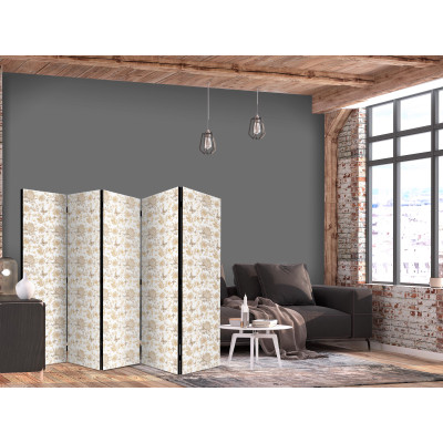 Paravent - Beige Shades of Nature - Flowers and Butterflies on a White Background - Illustration