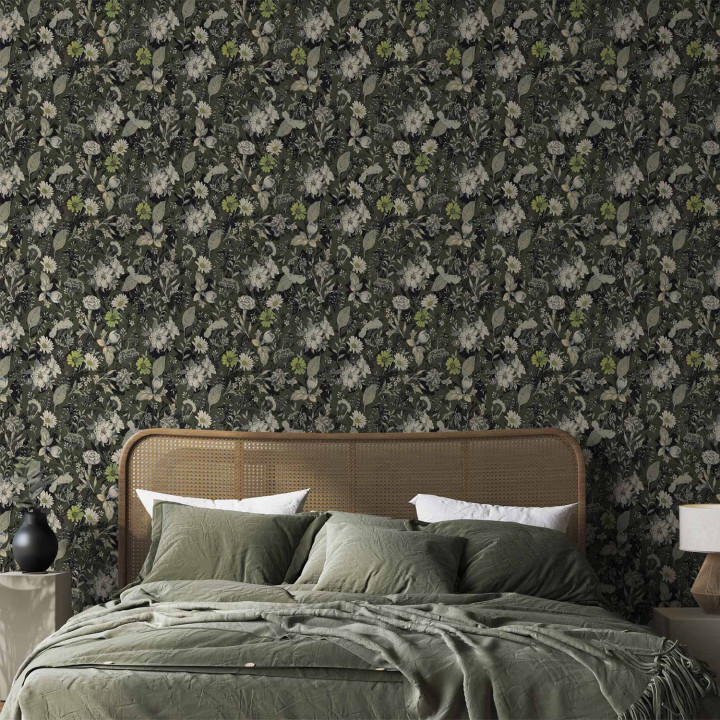 Wallpaper - Fragrant flowers and herbs - green