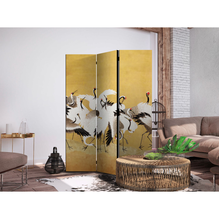 Parawan - Japanese cranes - a flock of birds against a golden background based on a painting by Ishida Yūtei
