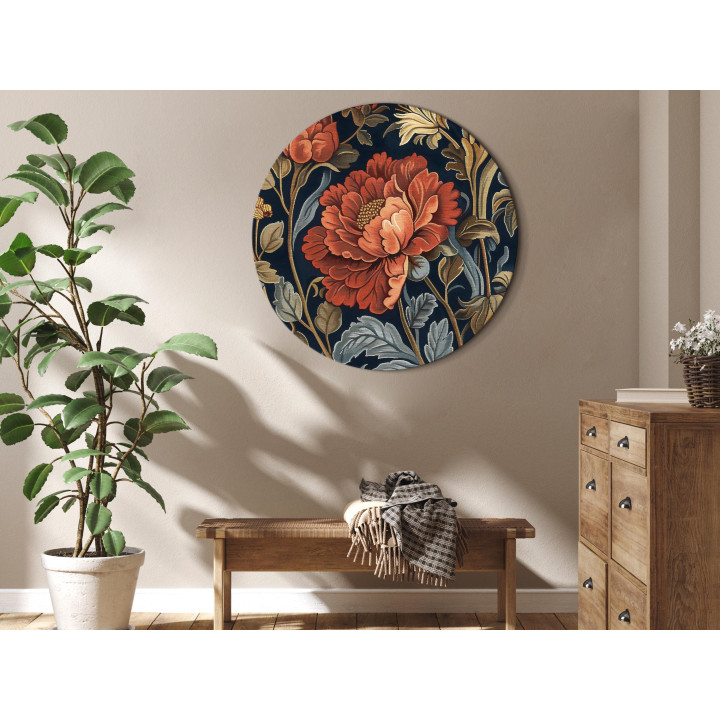 Obraz okrągły - Tapestry Large Flowers Retro Floral Motif in Kilim Style
