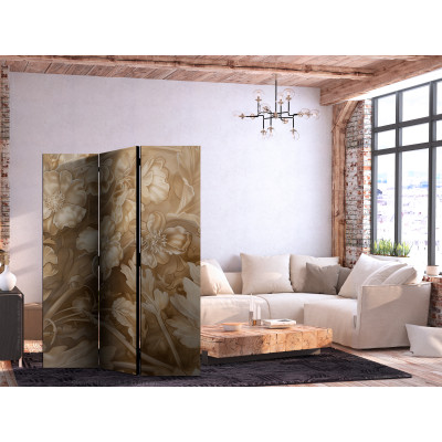 Paravent - Carved Floral Ornaments in Soft Sepia and Brown Tones