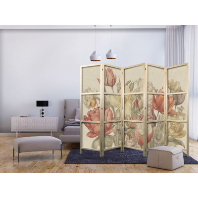 Paravent japonais - Bouquet with Tulips - Colorful Flowers on a Light Background - Illustration