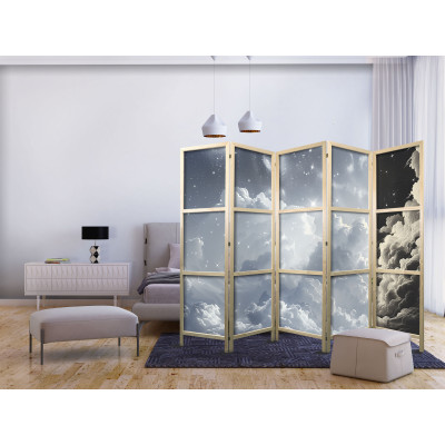 Japanese room divider - Astral Calm: Stars Scattered Over Delicate Clouds