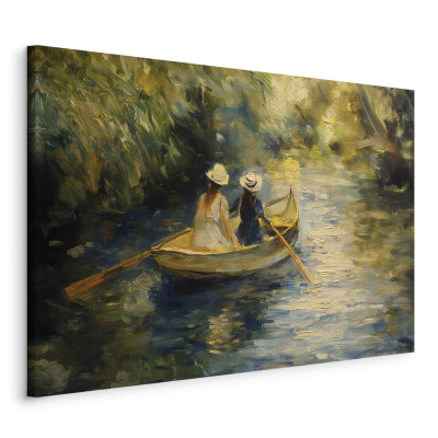 XXL-Wandbild - Boat crossing - painting of two women sailing a boat on a river