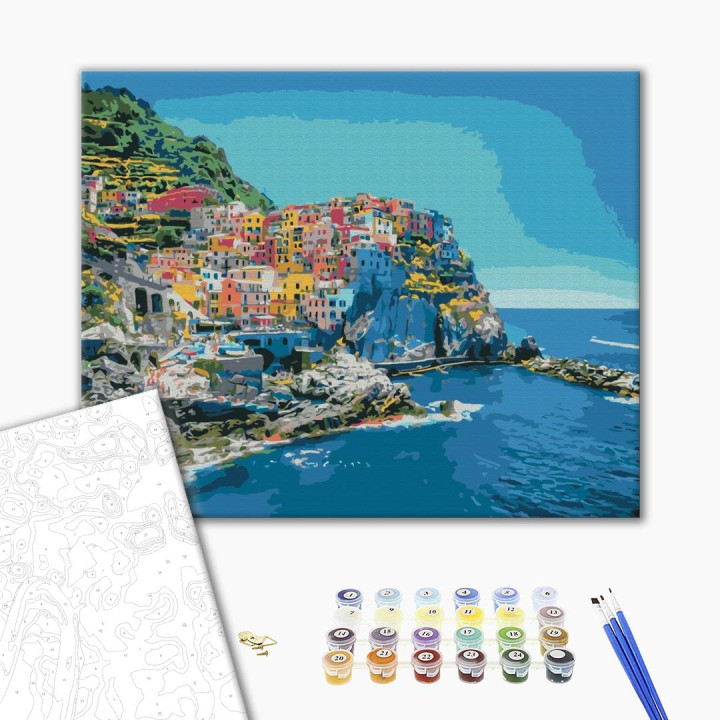 Doe-het-zelf op canvas schilderen - A colourful Italian town