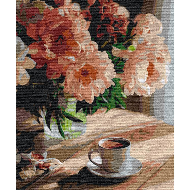 Paint-by-numbers design - Coffee with the aroma of peonies