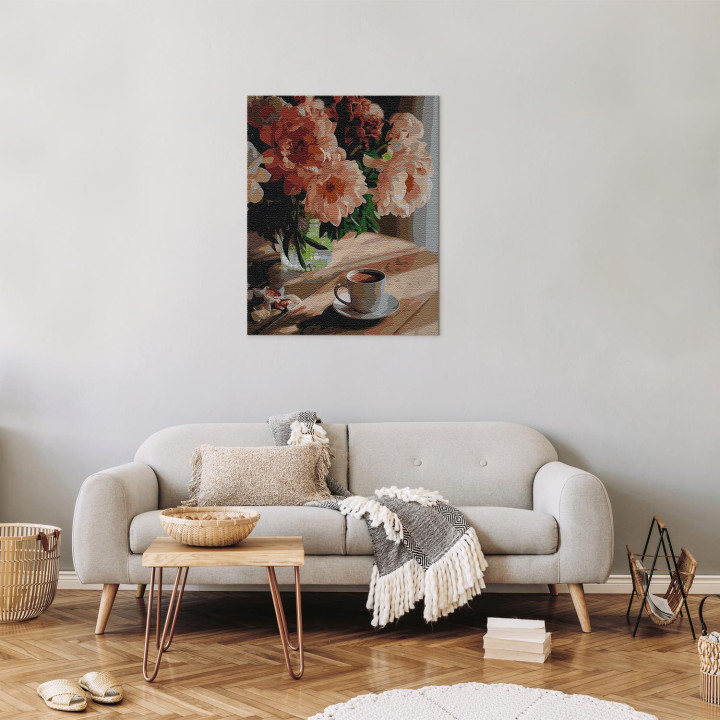 Paint-by-numbers design - Coffee with the aroma of peonies