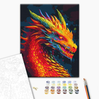 Paint-by-numbers design - Multicoloured dragon