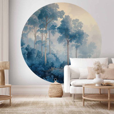 Round wall mural - A forest in misty shades of blue