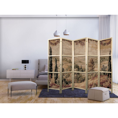 Japanischer Paravent - Landscape with Cypresses - Old Tapestry with Mediterranean Vegetation