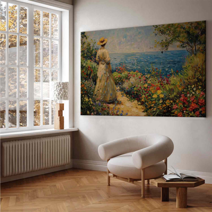 Groot XXL schilderij - Nostalgic impression - a pensive woman contemplating