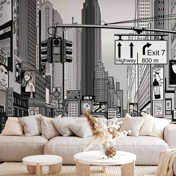 Papier peint panoramique - Comic book city - New York street in pop art style