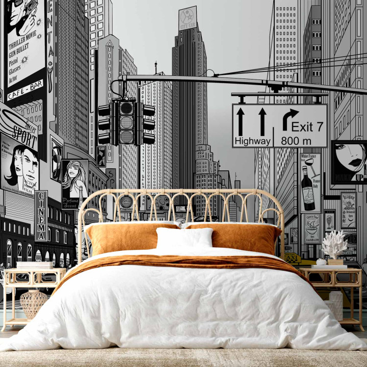 Papier peint panoramique - Comic book city - New York street in pop art style