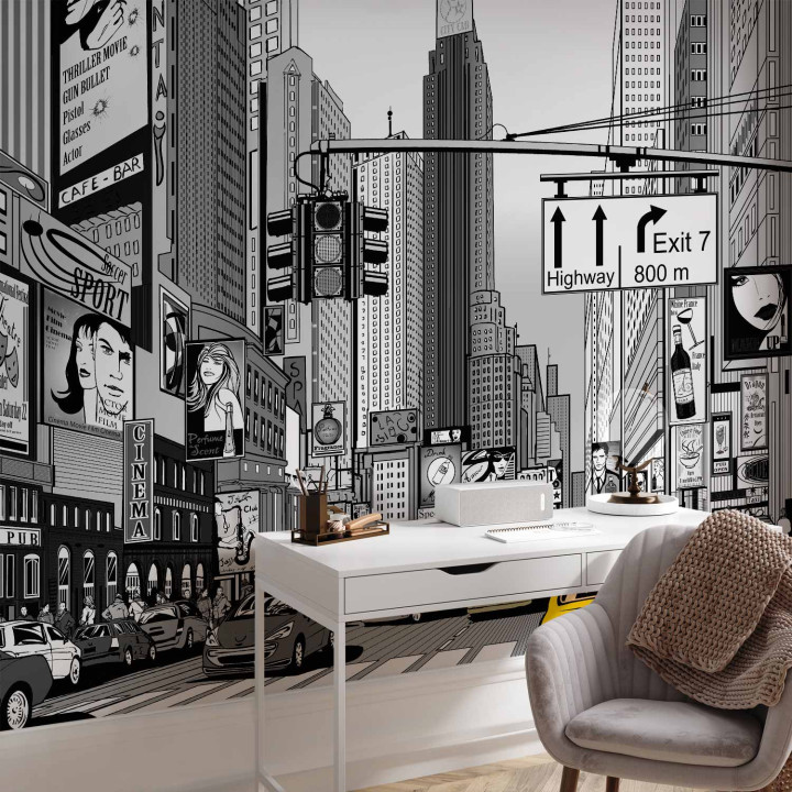 Papier peint panoramique - Comic book city - New York street in pop art style