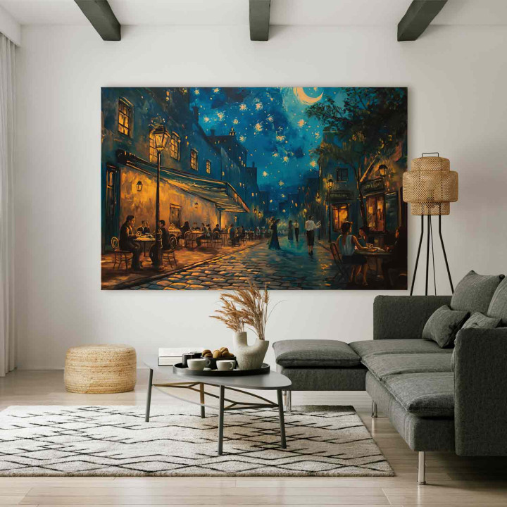 Groot XXL schilderij - Paris street - painting inspired by the style of Vincent van Gogh