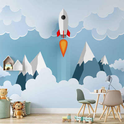 Fototapeta - Rocket in the Clouds