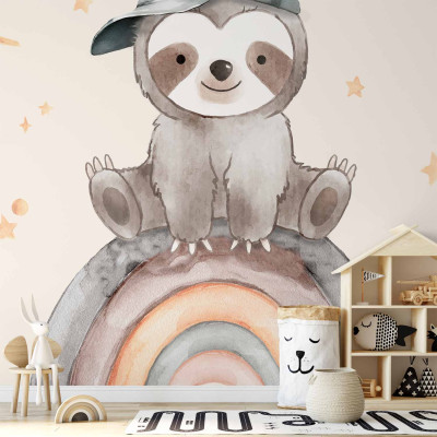 Fototapeta - Little Sloth Among Stars and Rainbows