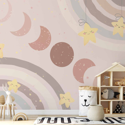 Fototapeta - Phases of the Moon Among Stars and Rainbows