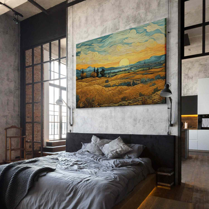 XXL-Wandbild - Impressionistic fields - painted golden landscape with fields of grain