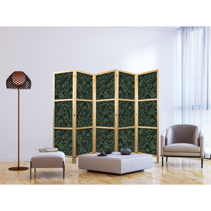 Parawan japoński - Dense Vegetation - Botanical Patterns in Illustrative Style; Green