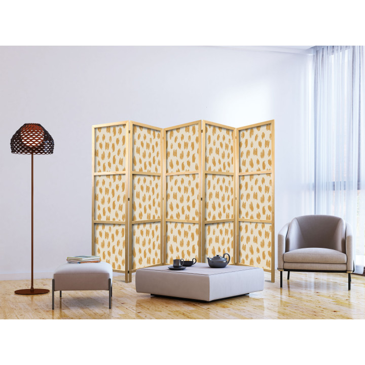 Parawan japoński - Drawn Pattern in Dots and Spots - in Shades of Orange and Ecru.