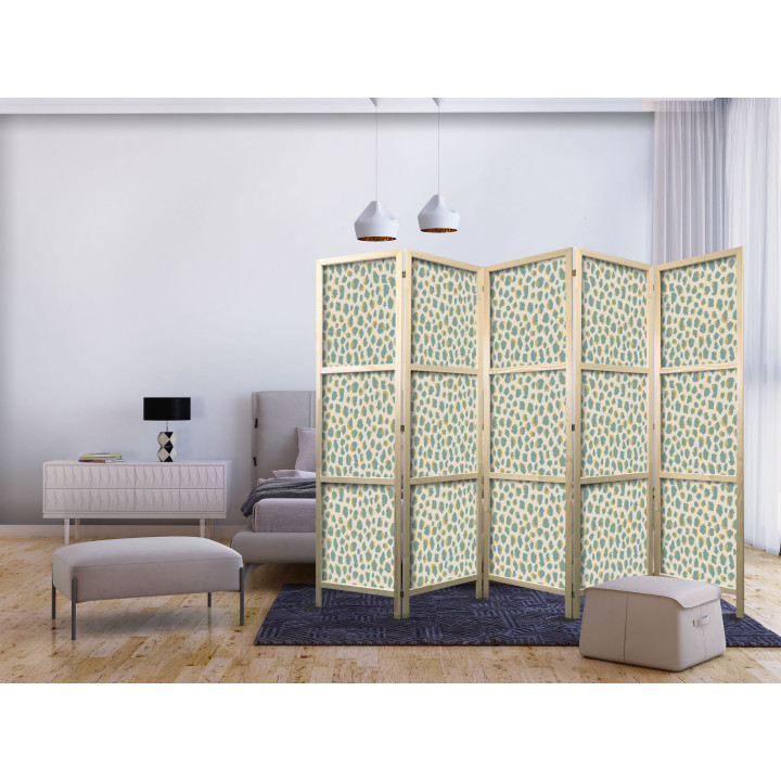 Japanese room divider - Giraffe Pattern - Animal Pattern in Turquoise Spots on a Light Background.