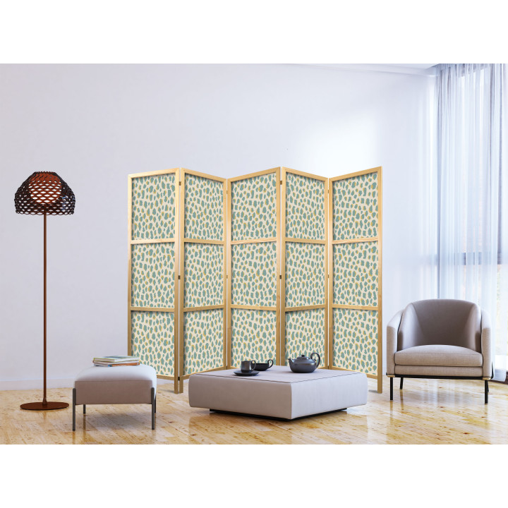 Japanese room divider - Giraffe Pattern - Animal Pattern in Turquoise Spots on a Light Background.