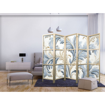 Paravent japonais - Baroque Ornaments in Light - Cream-Blue Colors