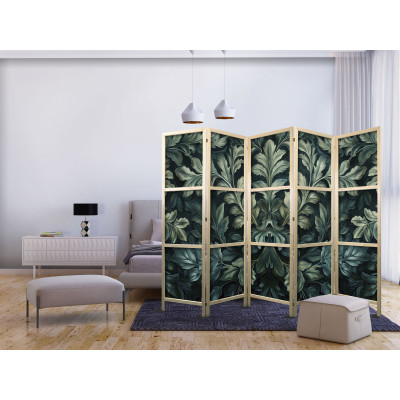 Paravent japonais - Dark Green Victorian Leaves - Botanical Carved Composition