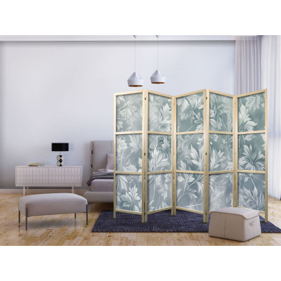 Paravent japonais - Ornaments in Worn Muted Turquoises - Delicate Plant Pattern