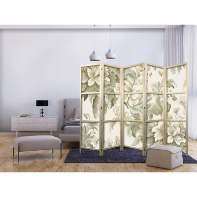 Paravent japonais - Retro Vintage Flowers in Delicate Cream and Green Colors