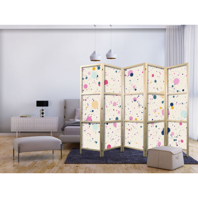 Japanese room divider - Dots - Spots and Splashes Multicolored - Cheerful Pattern on a Light Pink Background.