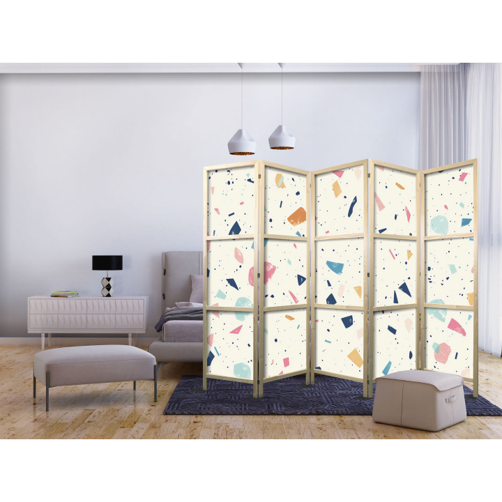 Japanese room divider - Terrazzo with Multicolored - Large Elements - Cheerful Pattern on a Light Background.
