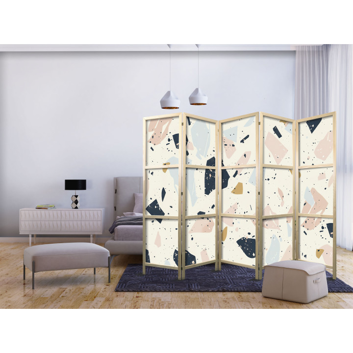 Japanese room divider - Terrazzo with Large - Scaled Stones in Muted Colors.