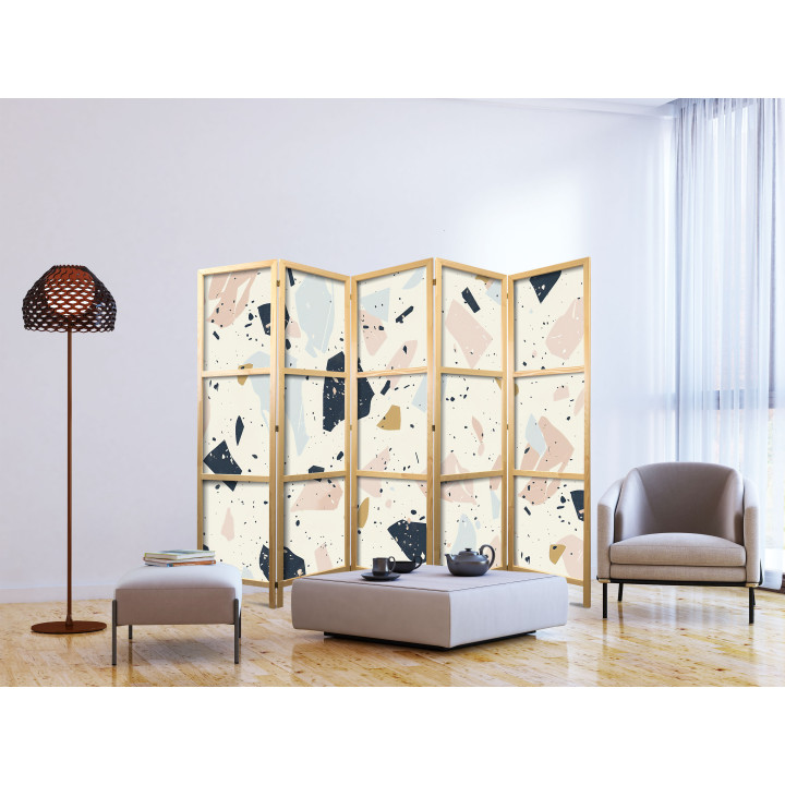 Japanese room divider - Terrazzo with Large - Scaled Stones in Muted Colors.
