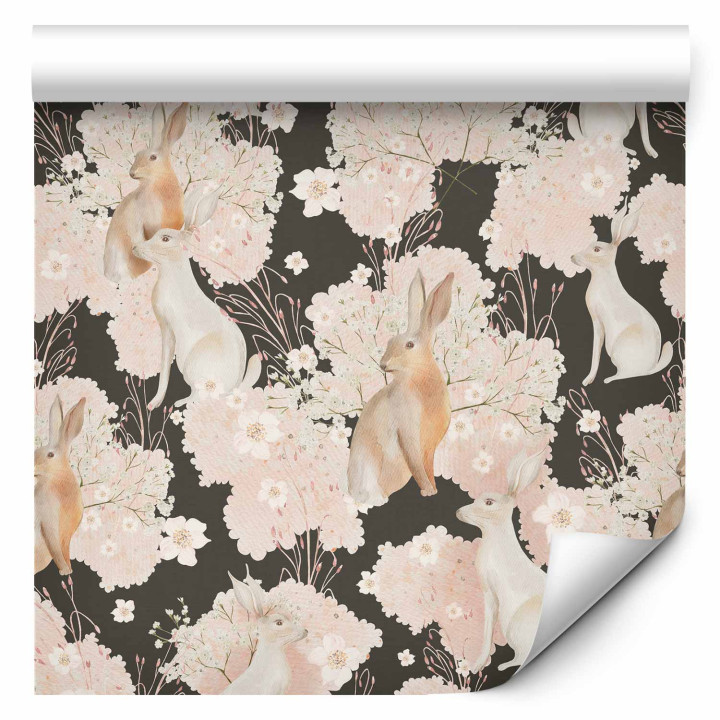 Wallpaper - White and beige hares