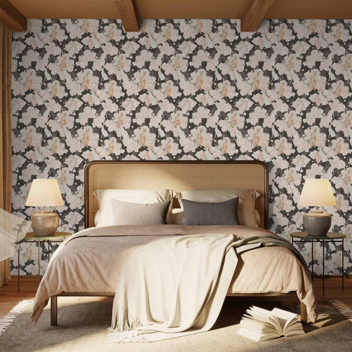 Wallpaper - White and beige hares