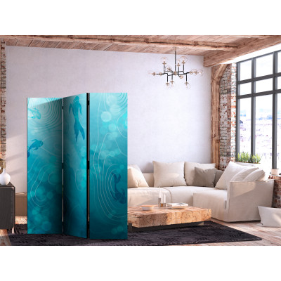 Room divider - Koi Fish Under The Water Surface - a Cluster of Japanese Fish in The Depths of The Pond in Shades of Navy And…