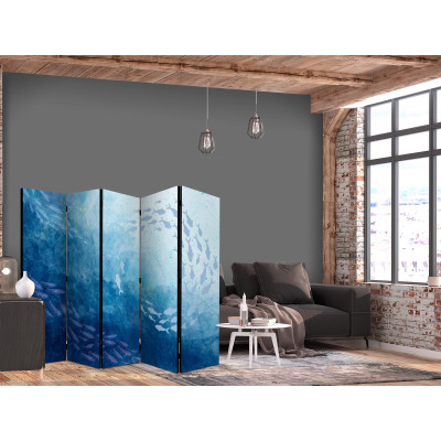 Room divider - Schools of Fish - Luminous Clusters of Fish in Blue Colors Among Sea Depths