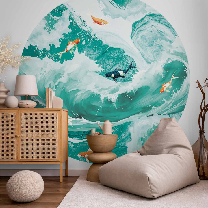 Round wall mural - Fish and waves