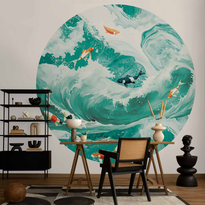 Round wall mural - Fish and waves