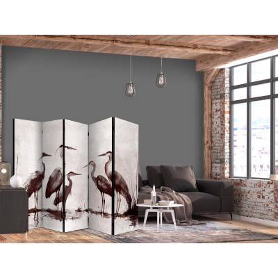 Room divider - Herons painted with ink