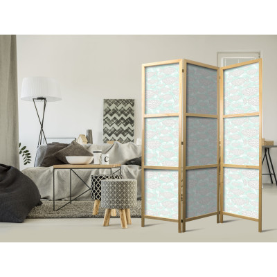 Japanese room divider - Minimalist Fish - Fish from Gray Dots on the Crystal Clear Water Surface in Mint Green