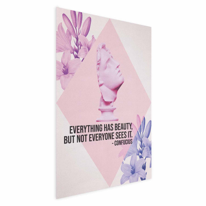Poster - Confucius on Beauty - a bust in pink with flowers and a quote