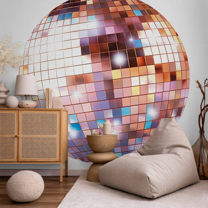 Ronde fotobehang - Rose gold disco ball