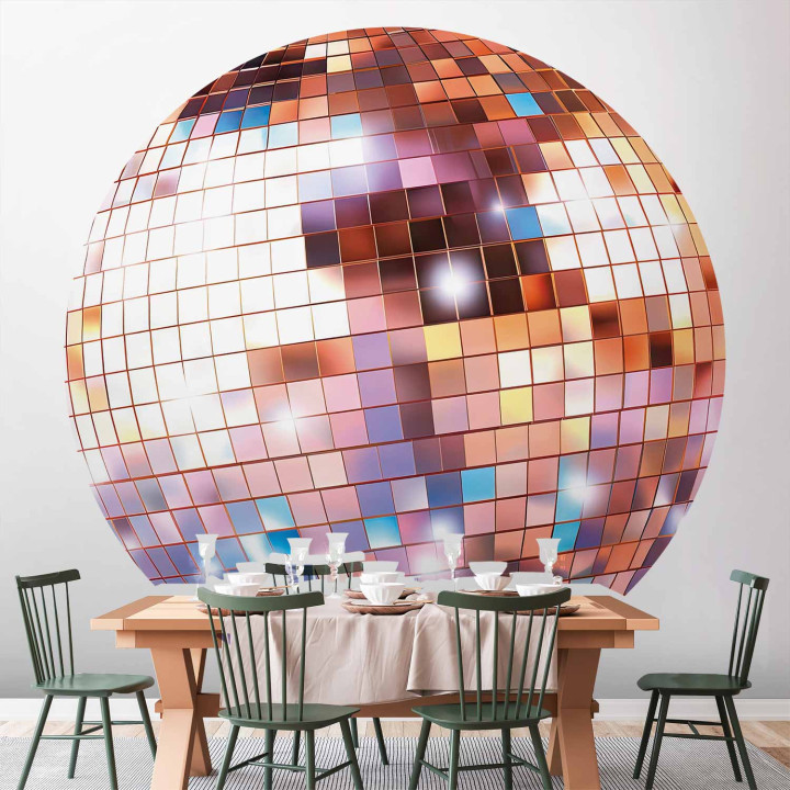 Ronde fotobehang - Rose gold disco ball
