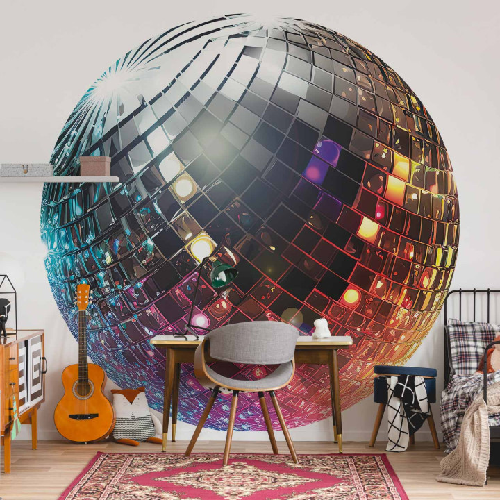 Ronde fotobehang - Silver disco ball